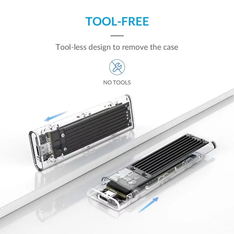 ORICO M2 SSD Case NVME SATA SSD Enclosure Tool Free 10Gbps M.2 to USB Type C Transparent External Adapter Support UASP Trim