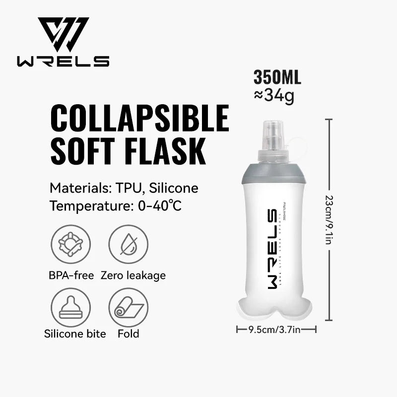 WRELS Soft Flask BPA Free TPU Collapsible Water Bottle Lightweight Foldable Hydration Bottle Wide Mouth Running Squeeze Bottle