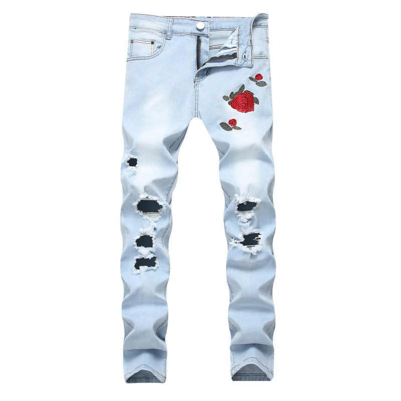 2026 Men's Blue Jeans 3D Digital Print Stretch Denim Pants Blue Black White Trousers Men Fashion Slacks 28-34 36 38 40 42