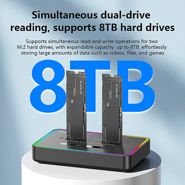 ស្ថានីយ៍ចតក្លូន SSD M.2 NVME ពីរជ្រុង Blueendless 20Gbps USB3.2 USB C ប្រភេទ C ឧបករណ៍ចម្លងក្លូនក្រៅបណ្តាញ NVme PCIE Enclosure