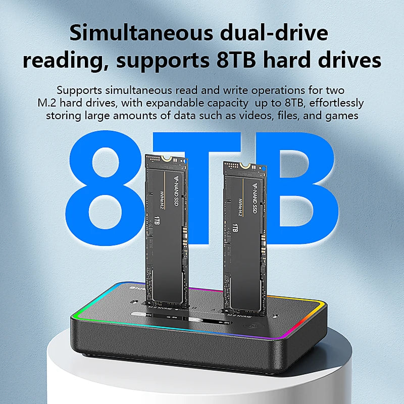 ស្ថានីយ៍ចតក្លូន SSD M.2 NVME ពីរជ្រុង Blueendless 20Gbps USB3.2 USB C ប្រភេទ C ឧបករណ៍ចម្លងក្លូនក្រៅបណ្តាញ NVme PCIE Enclosure