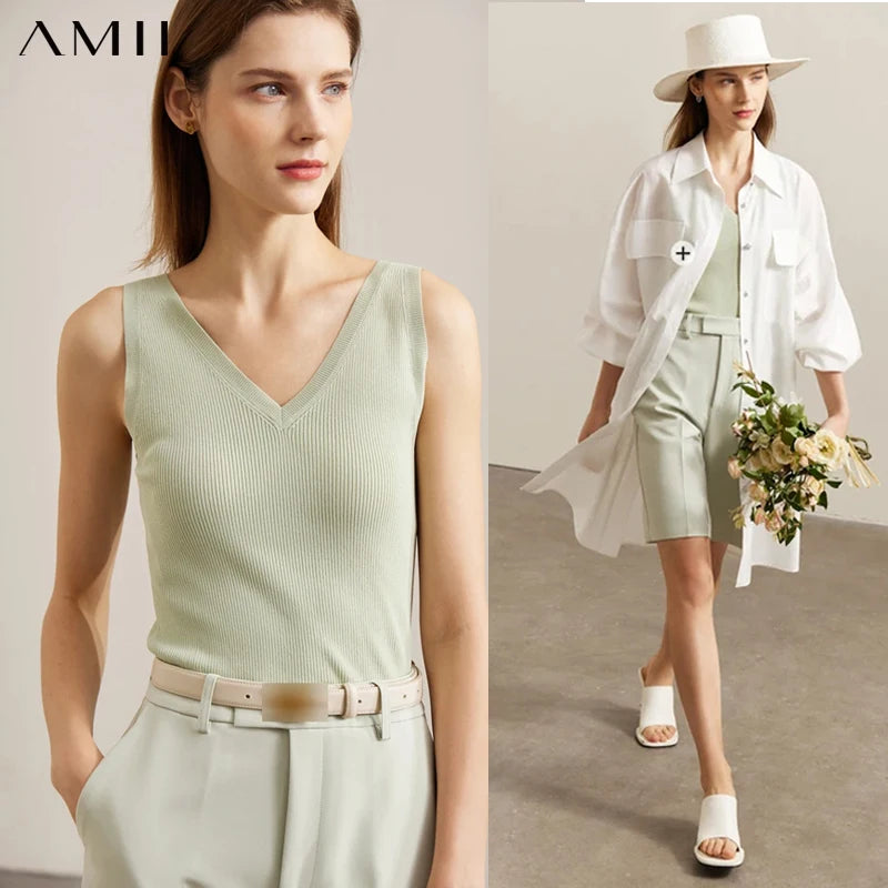 អាវកាក់ AMII Minimalism Tank Top សម្រាប់ស្ត្រី រដូវក្តៅ ឆ្នាំ២០២៦ អាវកាក់ក V ថ្មី ដែលអាចប្រើប្រាស់បានច្រើនយ៉ាង ពណ៌ខ្មៅ សម្លៀកបំពាក់ស្ត្រី 72341028