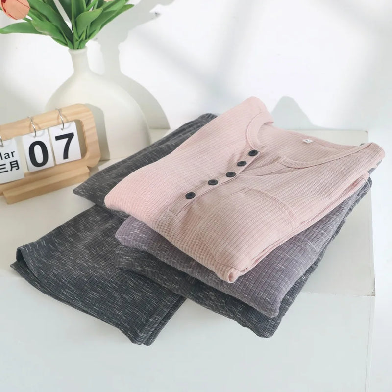 New Chest Pad V-neck Sleepwear Pajamas Woman Nightwear 2026 Spring Autumn Two-piece Home Set Female Long Sleeve Pyjama Femme