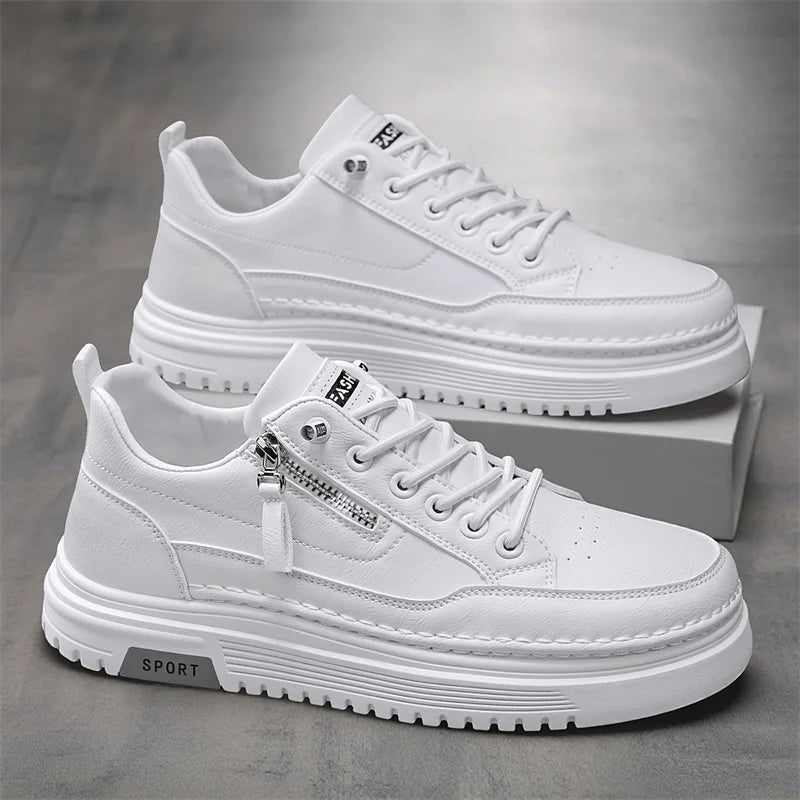 Men's Thick sole casual shoes spring new breathable soft-sole anti-slip outdoor walking shoes white flat shoes sports board shoe