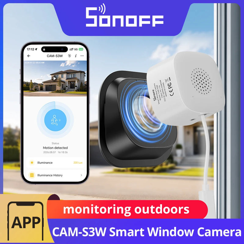 SONOFF CAM-S3W CAM GlassView 2K Smart Window Camera 2.4G/5GHz Wi-Fi Color Night Vision Al Human & Motion Detection Home Security