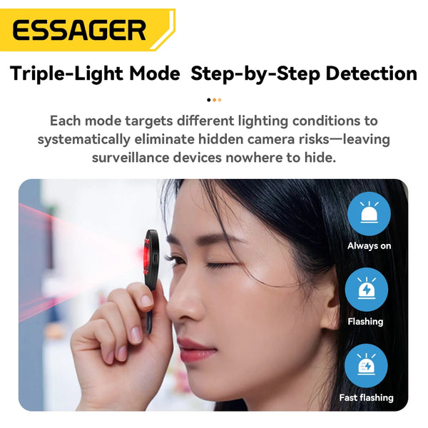 ឧបករណ៍ចាប់កាមេរ៉ាលាក់ Essager Mini ឧបករណ៍ចល័តប្រឆាំងចារកម្ម ឧបករណ៍ស្វែងរកកែវភ្នែកអ៊ីនហ្វ្រារ៉េដ ឧបករណ៍ប្រឆាំងនឹងការលួចមើល សម្រាប់សុវត្ថិភាពសណ្ឋាគារបន្ទប់ទឹក