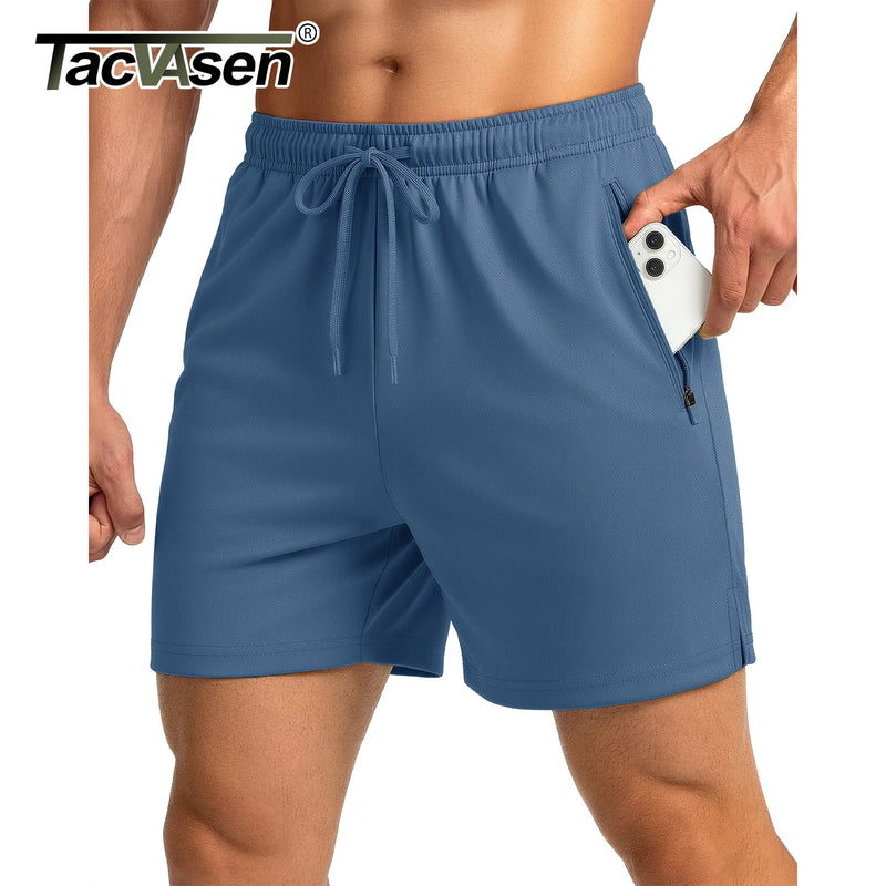 TACVASEN Men's Athletic Running Shorts Mesh Quick Dry Lightweight 5 inches Drawstring Gym Workout Shorts with Zipper Pockets