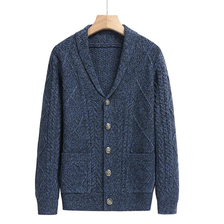New Men's Knitted Cardigan, Youth Lapels Long Sleeve Coat, Men's Sweater Casual, Camel Black Gray Warm Sweater