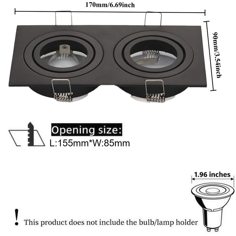 JOYINLED 1/10PCS Black White Double Head Recessed Spotlight Frame Square LED Ceiling Downlight Trim Fixture GU10 MR16 Housing