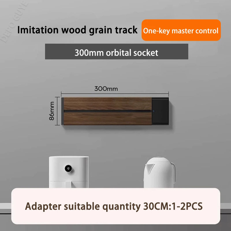 Imitation wood grain Rail Mobile Power Track Socket EU/Universal/UK/USB Type-C Kitchen Bathroom Office Wall Mounted Socket Plugs