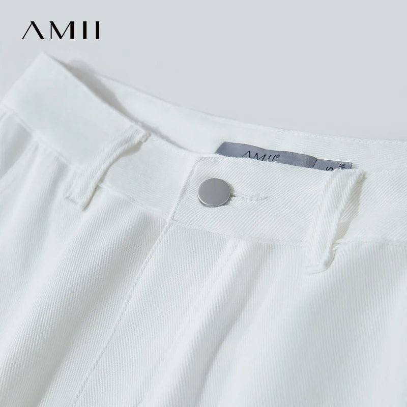 ខោខូវប៊យ Amii សម្រាប់នារី រចនាប័ទ្មថ្មី រដូវក្តៅ ឆ្នាំ២០២៥ ពណ៌សុទ្ធ ពណ៌ខ្មៅ បន៍ត្នោតខ្ចី ខោខូវប៊យជើងធំ ខោខូវប៊យវែង 12552012