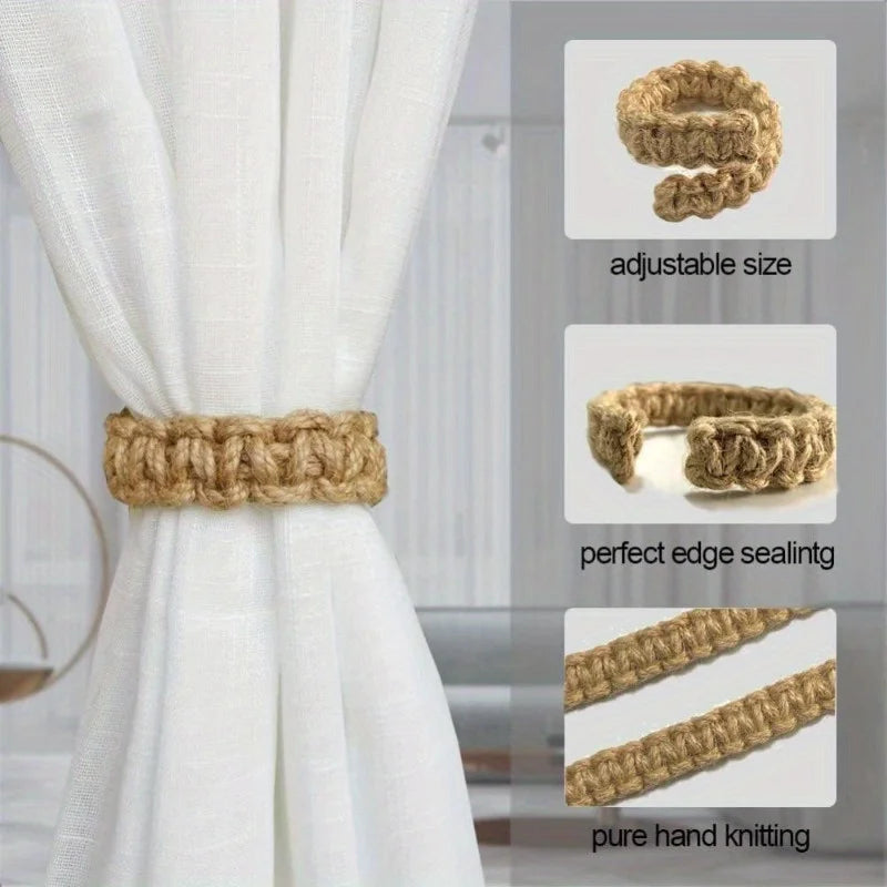 Hand-Woven Hemp Rope Curtain Tether,Hemp Rope Bracket  - Decorative Storage Bracket for Bedroom Home Decoration Accessories