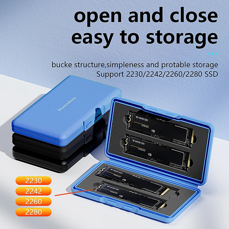 កាបូបការពារ SSD Blueendless SSD ចល័តសម្រាប់ M.2 SATA NVMe PCie Solid Disk កាបូប SSD ការពារទឹកជ្រាប ប្រឆាំងនឹងឋិតិវន្ត