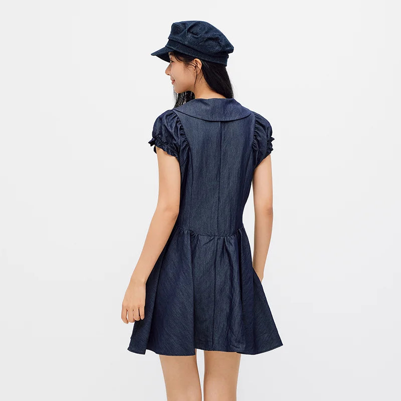 Semir Women Dress Sailor Collar Bow Lace Waist Cinching Slim Fit Sweet Stylish Mini 2026 Summer Fashion Casual Top