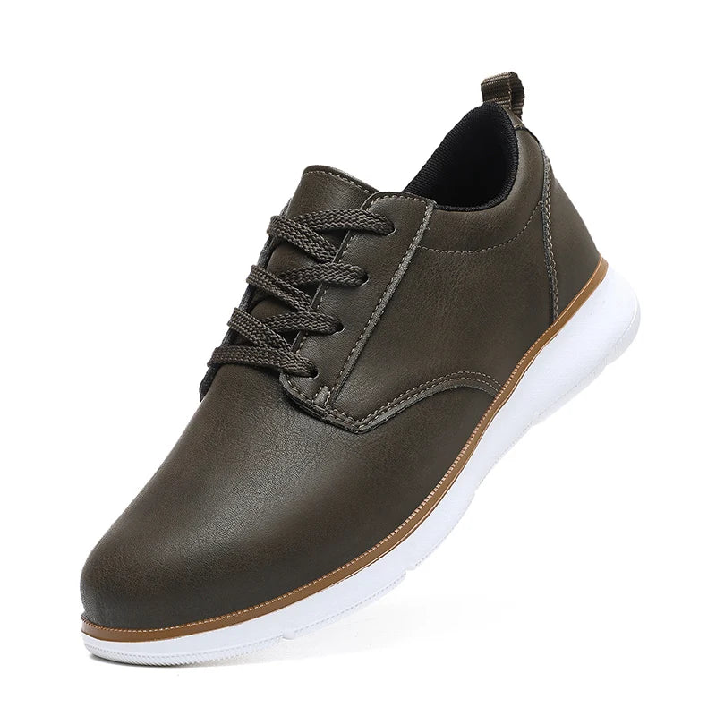 Mens Walking Shoes Fashion Leather Retro Casual Shoes Flat Plus Size Comfortable Outdoor Sports Lace-up Trendy Sneakers for Man