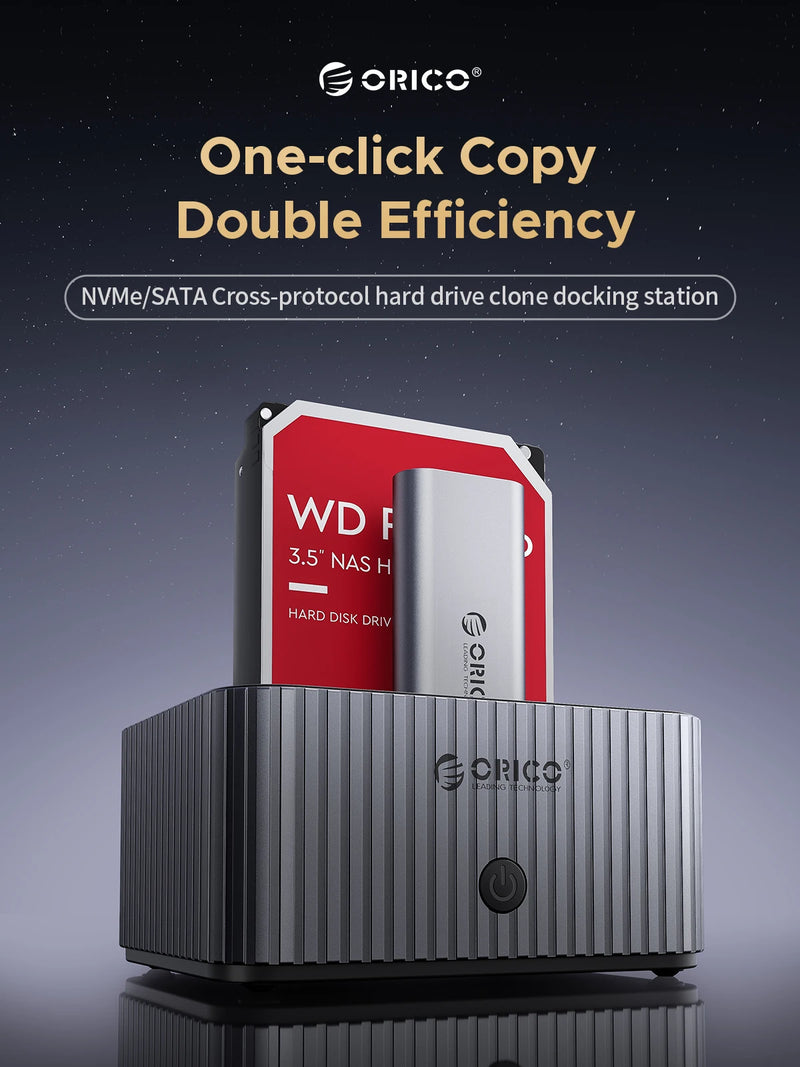 ORICO M.2 SSD Enclosure NVMe to SATA HDD Case USB3.2 10Gbps Copy Docking Station Cross Protocol Offline Tool Free 22TB+8TB Max
