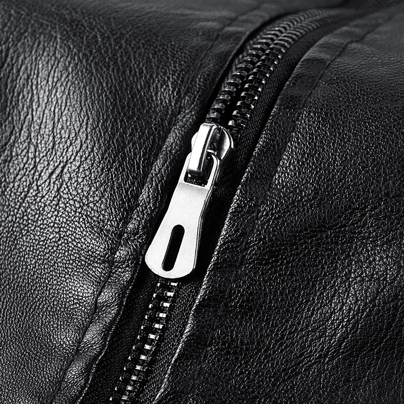 2026 Autumn/Winter Men's Fashionable Leather Jacket, Slim Fit, Lapel Collar, Zipper Front, Casual Style