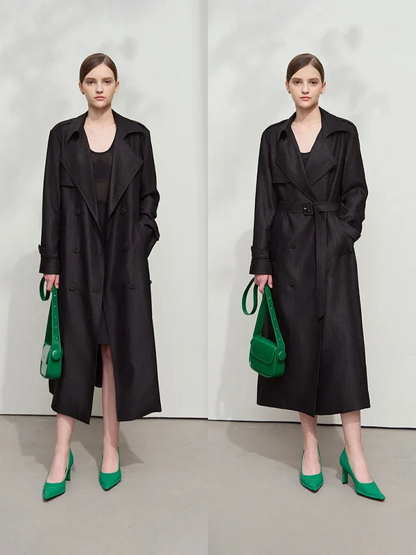 អាវធំ AMII Minimalist Trench Coat សម្រាប់ស្ត្រី រដូវស្លឹកឈើជ្រុះឆ្នាំ ២០២៦ ថ្មី ប្រណីត រលុង កអាវបត់ចុះក្រោម អាវធំវែងពីរជាន់ 12511090
