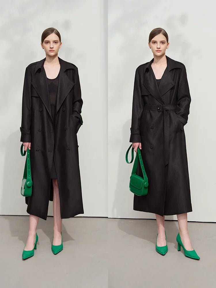 អាវធំ AMII Minimalist Trench Coat សម្រាប់ស្ត្រី រដូវស្លឹកឈើជ្រុះឆ្នាំ ២០២៦ ថ្មី ប្រណីត រលុង កអាវបត់ចុះក្រោម អាវធំវែងពីរជាន់ 12511090