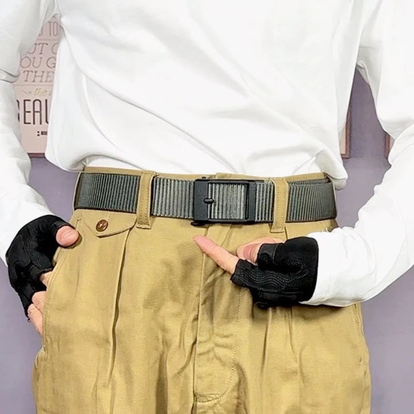 VATLTY 3.8cm Nylon Belt for Men Matte Black Automatic Buckle Casual Girdle Male Outdoor Hiking Belt Adjustable Waistband