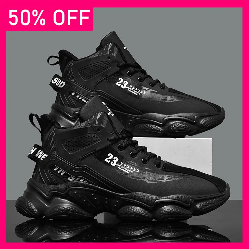 Mens Running Shoes 2026 New High Top Thick Bottom Non-Slip Lace-up Trendy Daily Leisure Comfortable Sneakers for Men