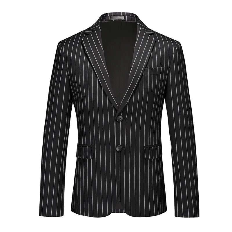 Men's Vertical-Striped Blazer, Perfect for Weddings, Parties, and The Office. Asian Sizes. White, Black, Blue, Gray, Red, Brown.