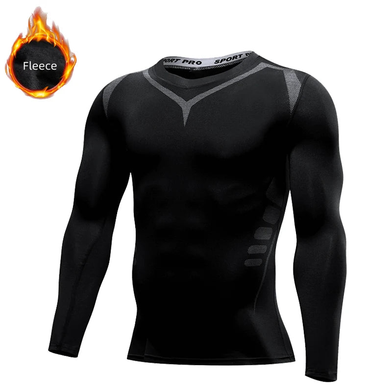 Men's Long Sleeve Compression T-Shirt Quick Dry Tight Fitness Top Winter Sportswear for Gym Running Jogging Training Athletic