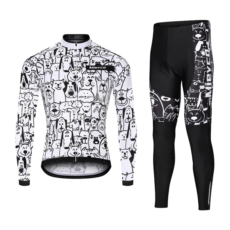Men's Long Sleeve Cycling Jersey Set Moisture Wicking Breathable Road Bike Shirt Pants MTB Racing Bicycle Sportswear