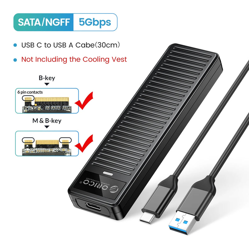 ORICO M.2 NVMe SSD Enclosure 10Gbps USB3.2 Gen2 M2 SSD Enclosure Case Box Simple Design for NVMe SATA Tool-free Support UASP