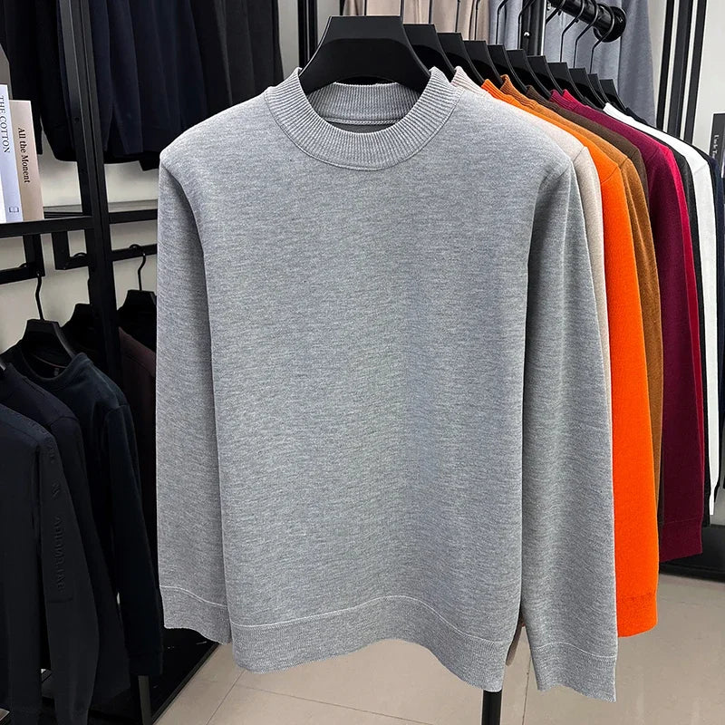 Soft Knitted Half High Neck Sweater Men Full Fleece Lined Thermal Pullover Breathable Long Sleeve Outfit For Fall Winter