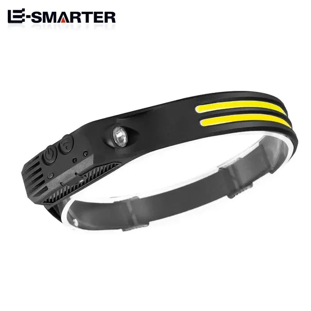 ពិលក្បាលដែលអាចសាកបានដោយ USB ចង្កៀងមុខប្រភេទ Induction COB LED ចង្កៀងក្បាលប្រភេទ Sensor មានថ្មភ្ជាប់មកស្រាប់ ពិលភ្លើង 5 របៀបបំភ្លឺ ចង្កៀងមុខ