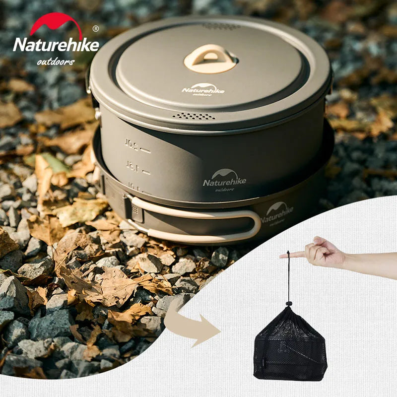 Naturehike Aluminum Alloy Pots Set 4pcs Non-Stick Pan with Mesh Bag Portable Outdoor Camping Cookware Picnic Cooking Tableware
