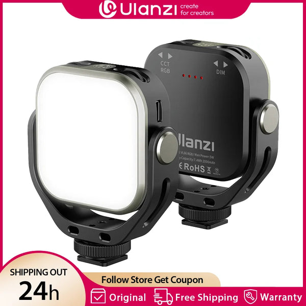 ភ្លើងវីដេអូ Ulanzi VL66 RGB 2500-6500K CCT បង្វិលបាន 360° ភ្លើងពេញ 2000mAh ជាមួយវីស 1/4 សម្រាប់ជើងកាមេរ៉ាថតវីដេអូ Vlog ផ្ទាល់
