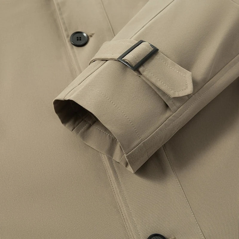 High-quality Men's Business Casual Windbreaker, Solid Color Daily Windproof Long Jacket, Elegant British Style Coat.