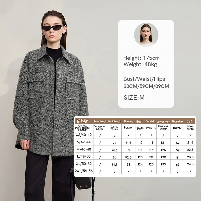 AMII Elegant Women's Coat 2026 Winter New Casual Turn-Down Collar Woman Jacket Loose Knitted Long Sleeves Coat Ladies 12554016