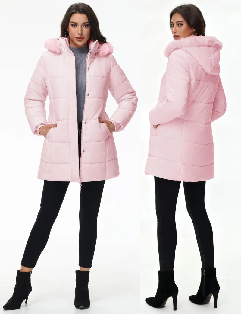 TACVASEN Womens Waterproof Long Parka Coat Shearling Fleece Lined Winter Warm Outdoor Coat Removable Hooded With 3 Pockets Coat