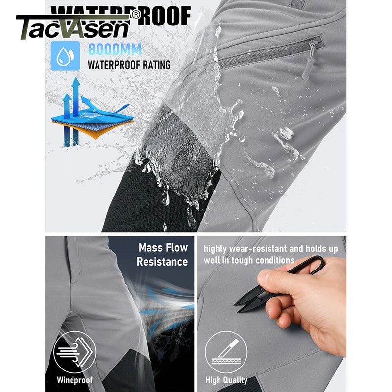 TACVASEN Men's Winter Hiking Pants Fleece Lined Waterproof Softshell Trousers Warm Snow Ski Moutain Insulated Pants with Pockets