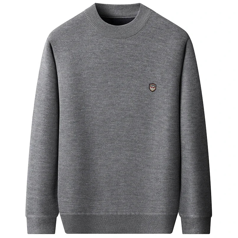 Thick Thermal Mock Neck Men Pullover Simple Solid Knit Material Chest Badge Skin Friendly Fleece Interior Outing Top