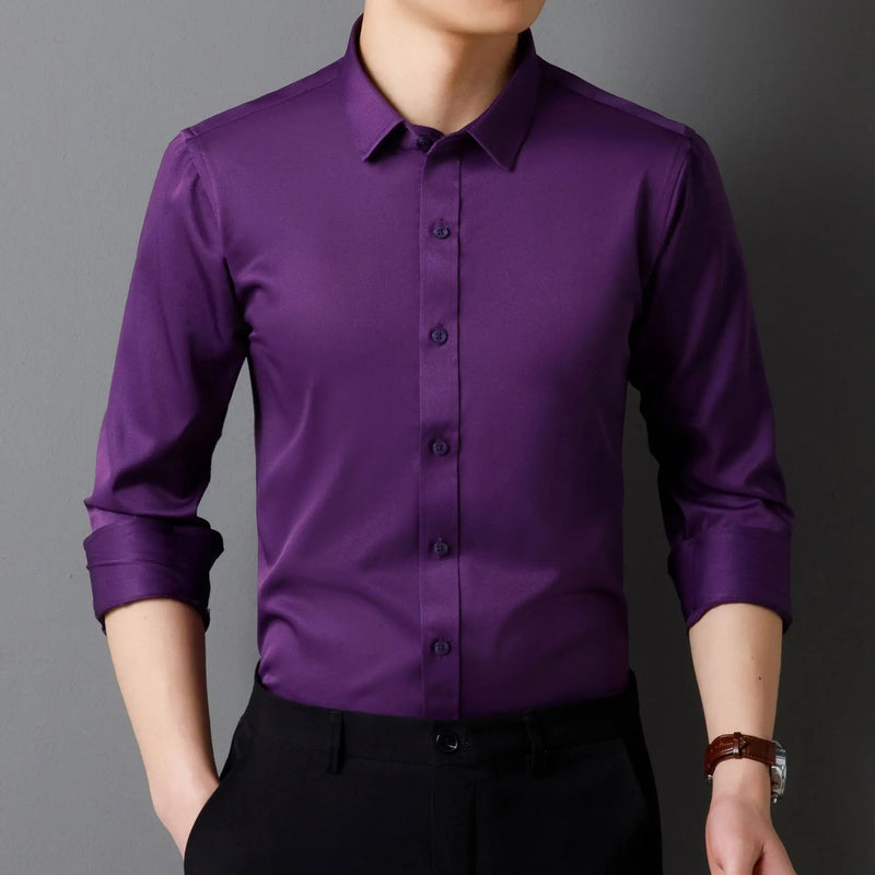 Deep Purple Men's Dress Shirt, Perfect for Weddings, Parties, Business Events, and Performances. White,Black,Blue,Red,Gray,Pink.