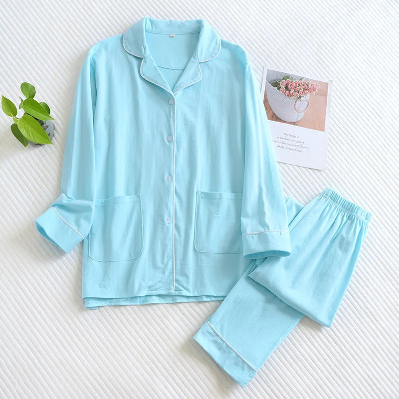 Casual Knitted Couple Long Sleeve Nightwear Suit Men's And Women's Sleepwear Home Clothes Spring Autumn Cotton Pajamas Set