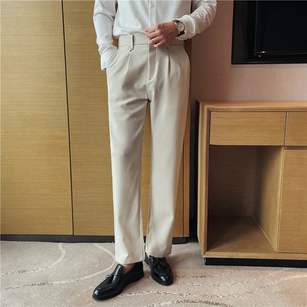Men's Drapey Straight-Leg Dress Pants – Lightweight Pleated Trousers with Elastic Waist for Business & Casual Wear