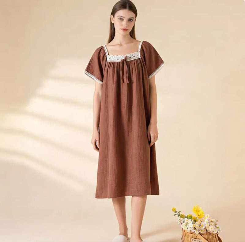 Pure Cotton Loose Nightgown Woman Night Clothes Short Sleeve Summer Pajamas Dress Women's Sleepwear One Piece Homewear Nightie