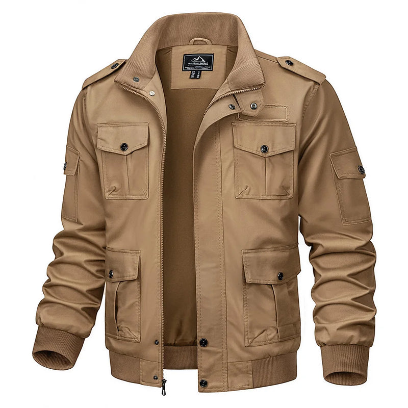 TACVASEN Retro Cargo Jacket Mens Full Zip Stand Collar Casual Cotton Jackets Spring Autumn Lightweight Working Jacket Outwear