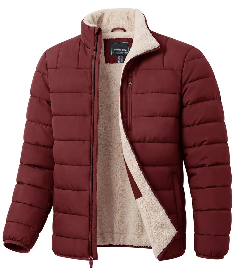 TACVASEN Puffer Jacket for Men Sherpa Lined Warm Winter Coat Insulated Water Resistant Windproof Casual Travel 4 Pockets Outwear