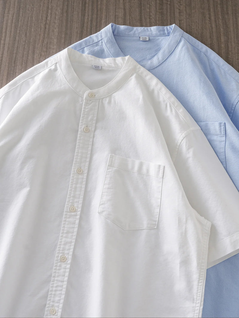 DUKEEN Short-Sleeve Oxford Shirts for Men 2024 Summer Casual Stand-Collar White Tops 100% Cotton Basic Men's Clothing