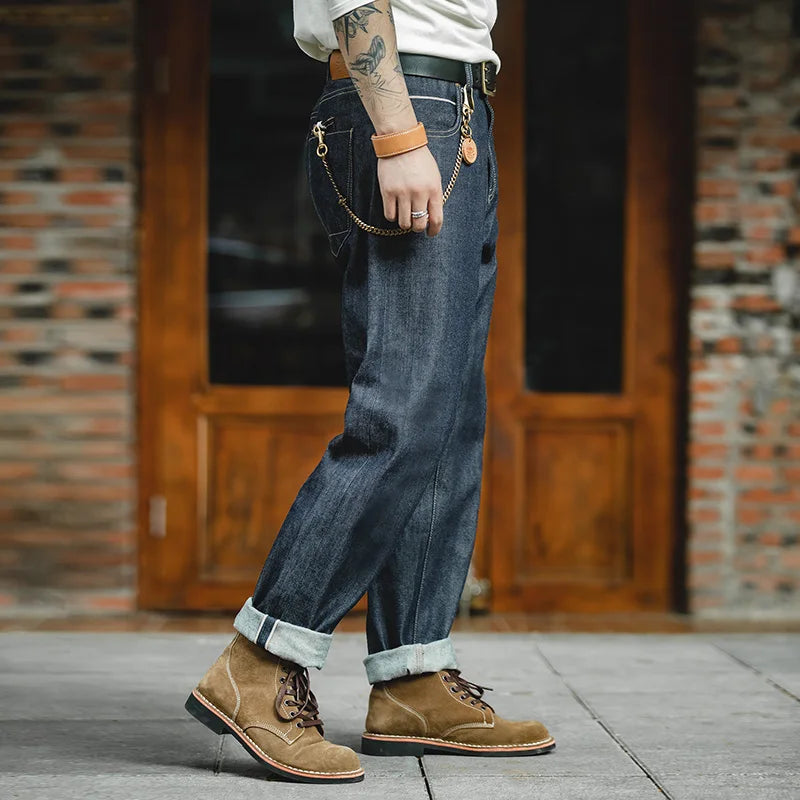 Maden Vintage 13.5oz Heavyweight Selvedge Raw Denim Jeans Men's Straight Fit Cotton Jeans Casual Pocket Trousers Fall Winter