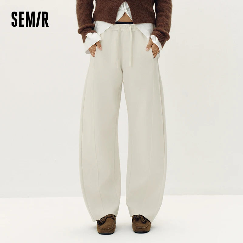 Semir Women Loose Pants Contrast Curved Barrel Leg Loose Sport Style Casual Autumn Trousers Urban Daily Wear 2026