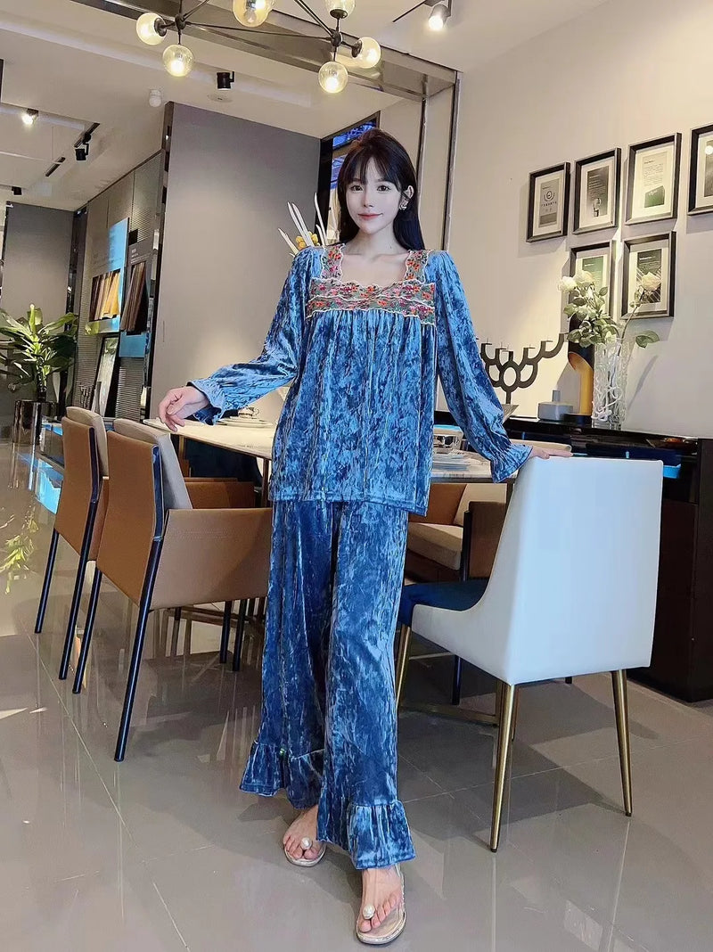 Winter Woman Pajamas New Warm Gold Velvet Sleepwear Set Spring Autumn Home Clothes Casual Nightwear Pijamas Women Pyjama Suit