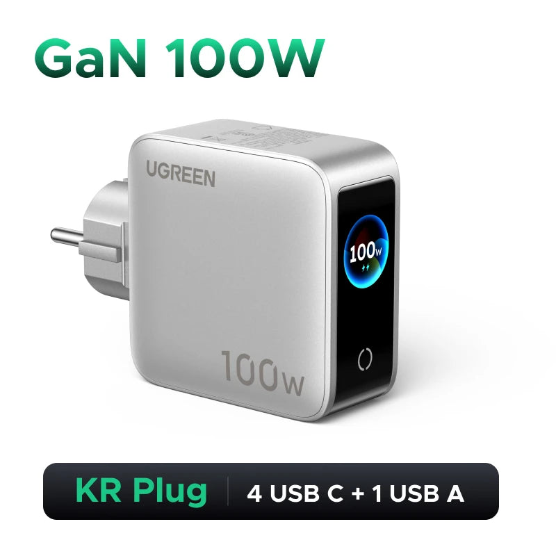 UGREEN 100W GaN Charger With Smart Display QC4.0 PD 3.0 USB C Charger For MacbookPro Laptop iPhone 18 17 Pro iPad Tablet Samsung