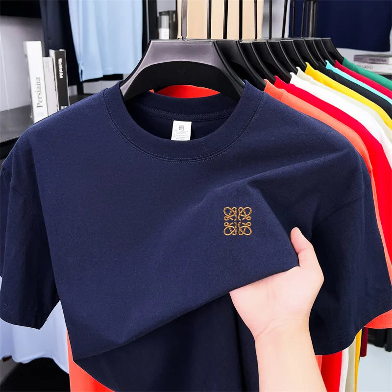 Original Brand Man Short-Sleeved T-Shirt 100%cotton Round Neck Exquisite Embroidery Spring New Tops Ventilate Leisure Mens Wear